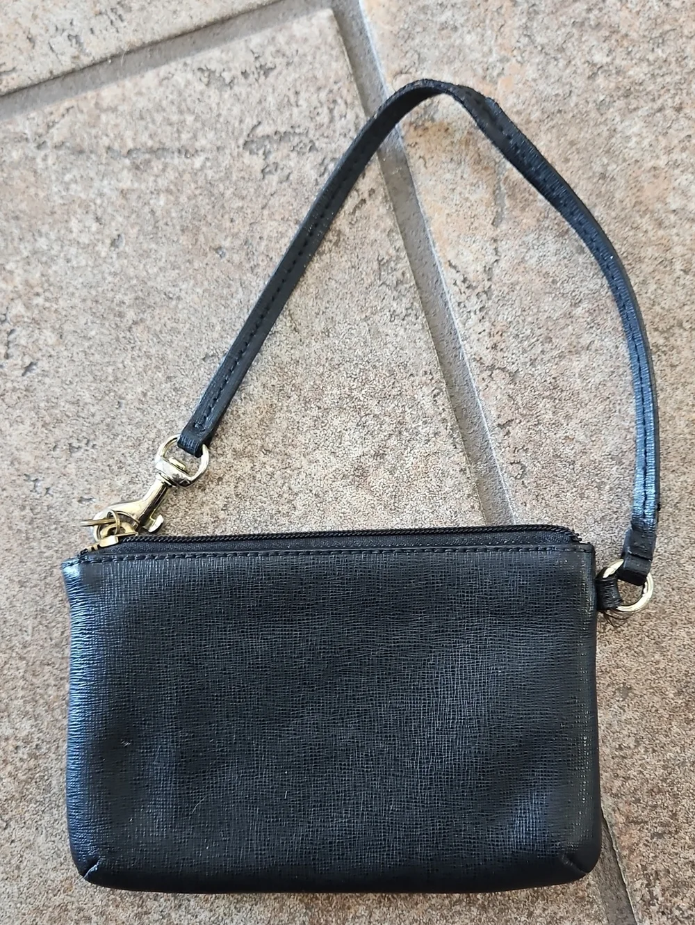 Coach Black Leather Wristlet with Gold Logo